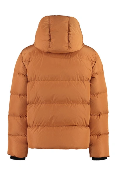 Shop Dsquared2 Camo Hooded Techno Fabric Down Jacket In Orange