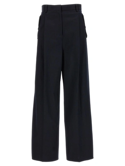Lanvin Blue Loose Leg Front Pleat Pants In Black