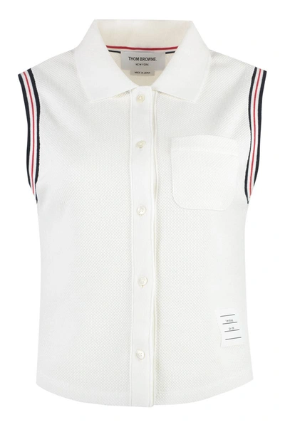 Shop Thom Browne Sleeveless Polo Shirt In Cotton In White