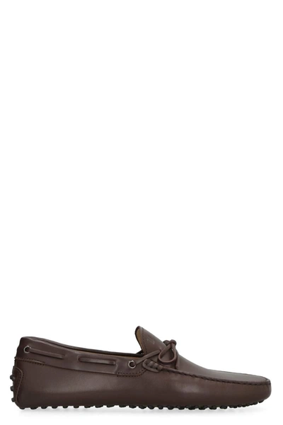 Shop Tod's Gommino Calfskin Loafers In Brown