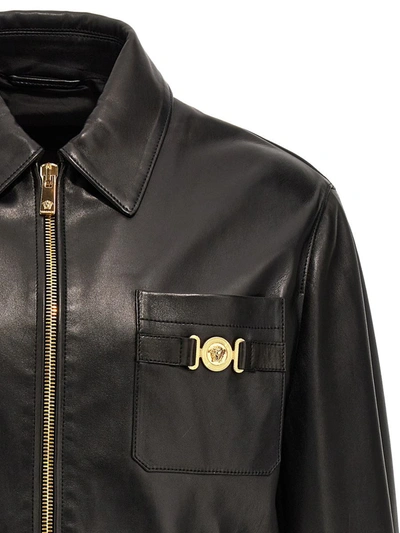 Shop Versace 'medusa' Leather Jacket In Black