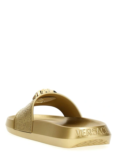 Shop Versace 'medusa' Slides In Gold