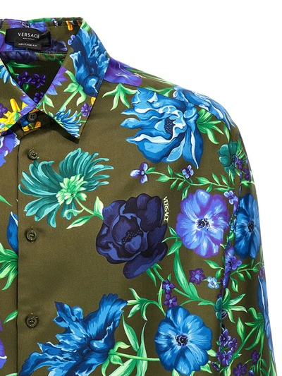 Versace Men's Tiger & Wildflower Camp Shirt - Khaki Multicolor - Size 36