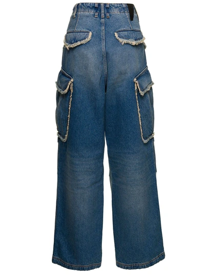 Shop Darkpark 'vivi' Light Blue Oversized Cargo Jeans With Patch Pockets In Cotton Denim Woman
