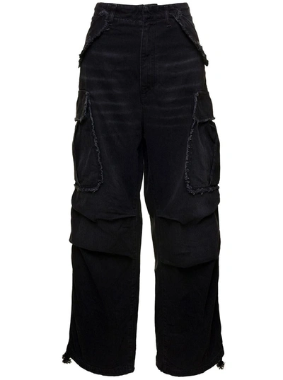 Shop Darkpark 'vivi' Black Oversized Cargo Jeans With Patch Pockets In Cotton Denim Woman