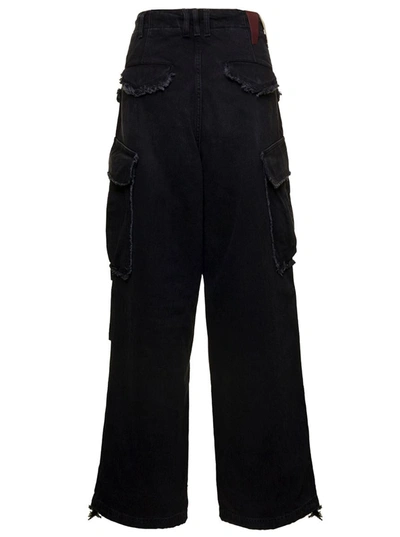 Shop Darkpark 'vivi' Black Oversized Cargo Jeans With Patch Pockets In Cotton Denim Woman