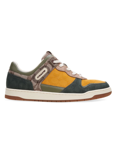 Coach C201 Sneaker In Mixed Signature Fabric In Oak/buttercup/ Green
