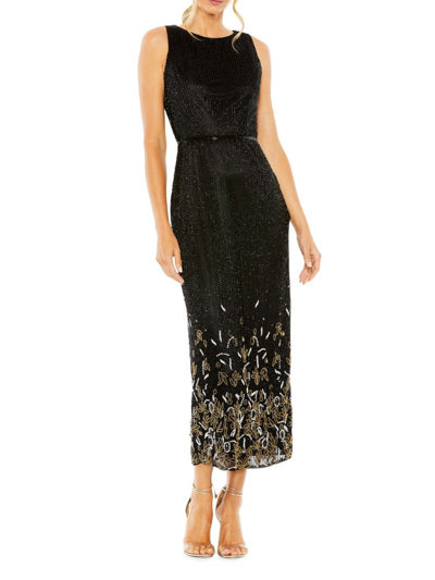 Shop Mac Duggal Women's Belted Embellished Column Dress In Black Multi