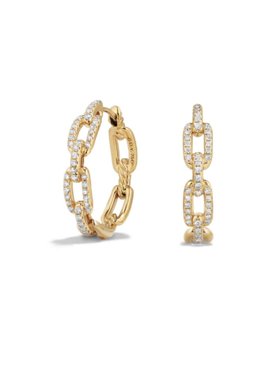 Shop David Yurman Women's Stax Medium Chain Link Hoop Earrings With Diamonds In 18k Gold