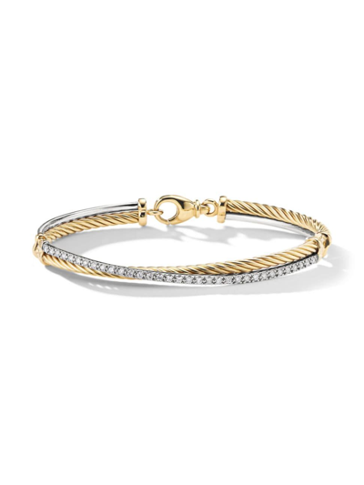 Shop David Yurman Women's Crossover Linked Bracelet In 18k Yellow Gold With Pavé Diamonds