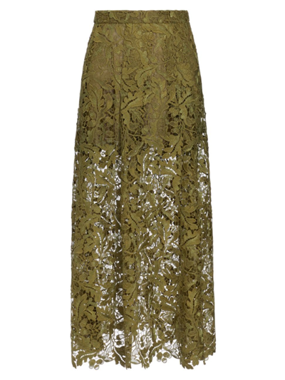 Shop Oscar De La Renta Women's Acorn Guipure-lace Midi-skirt In Olive