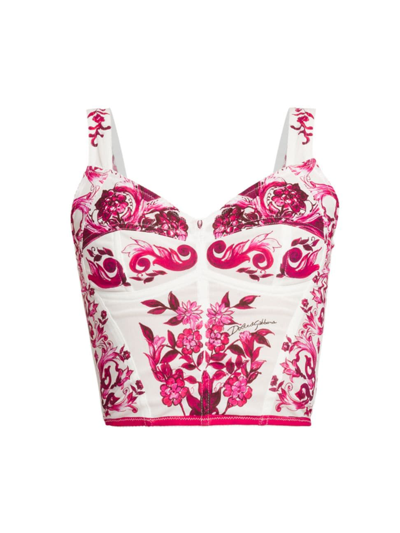 Shop Dolce & Gabbana Women's Maiolica Print Corset Top In Tris Maioliche Fuxia