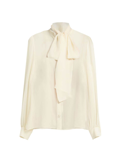 Shop Moschino Women's Sheer Silk Tie-neck Blouse In Ivory