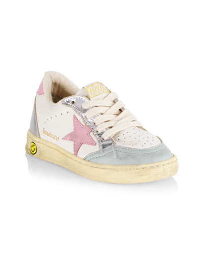 Shop Golden Goose Baby Girl's, Little Girl's & Girl's Ballstar Laminated Suede Star Sneakers In Grey White Pink Silver