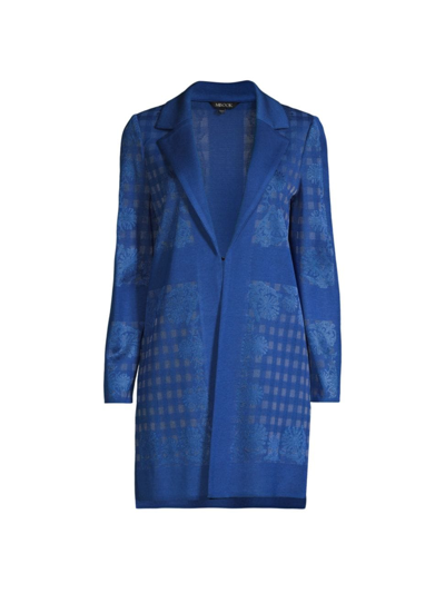 Shop Misook Women's Burnout Floral Pattern Knit Jacket In Lyons Blue