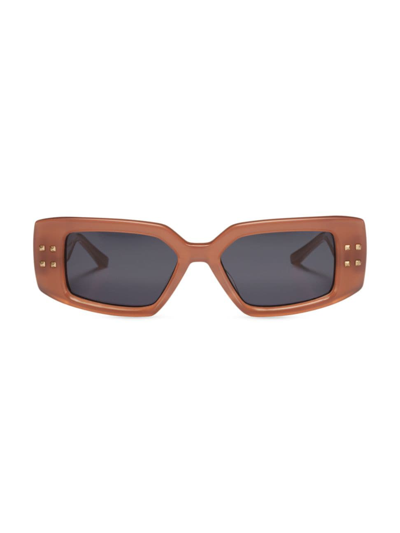 Shop Valentino Women's V-cinque 53mm Rectangular Sunglasses In Brown