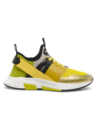 Shop Tom Ford Men's Layered Athletic Sneakers In Green Yellow White