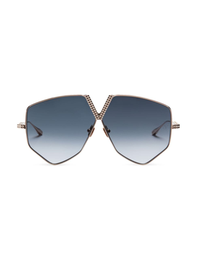 Shop Valentino V-hexagon 64mm Geometric Sunglasses In Blue