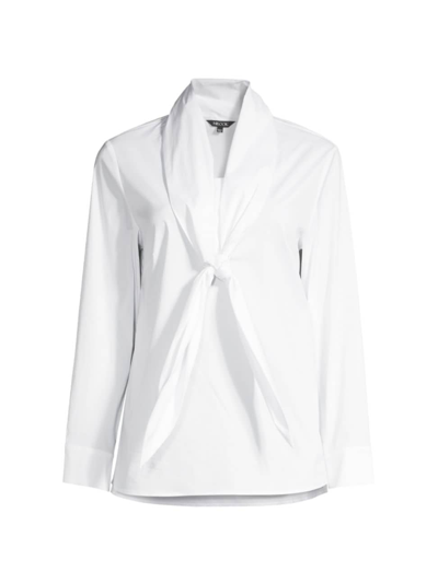 Shop Misook Women's Cotton Poplin Tie-neck Blouse In White