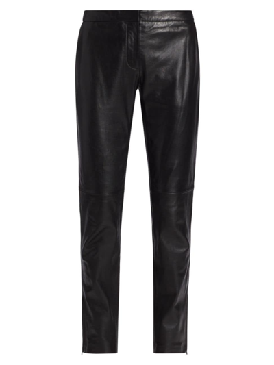 Shop Alberta Ferretti Women's Straight-leg Sheep Leather Pants In Black