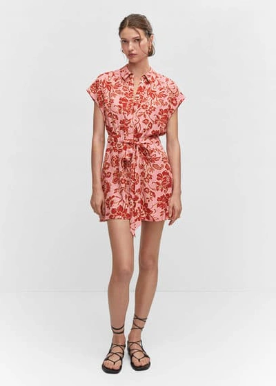 Shop Mango Floral-print Jumpsuit With Tie Pink
