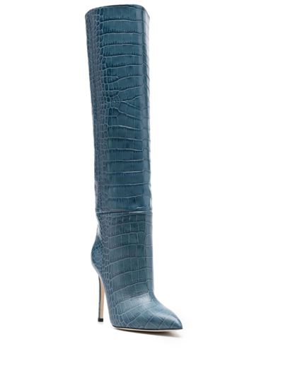 Shop Paris Texas Leather Crocodile-embossed Boots In Blue
