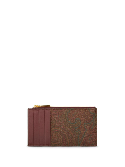 Shop Etro Logo-embroidered Jacquard Leather Wallet In Brown