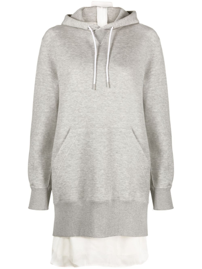 Shop Sacai Long-sleeve Zipped Hoodie Dress In Grey