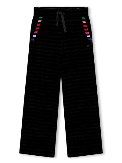 Shop Sonia Rykiel Enfant Striped Straight-leg Velvet Trousers In Black