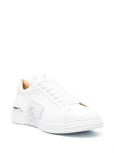 Shop Philipp Plein Hexagon Crocodile-effect Sneakers In White