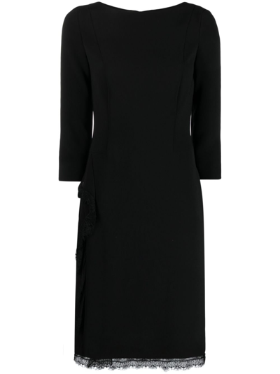 Shop Alberta Ferretti Lace-trim Silk Dress In Black