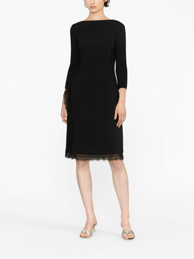 Shop Alberta Ferretti Lace-trim Silk Dress In Black