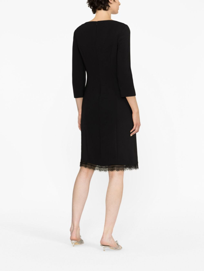 Shop Alberta Ferretti Lace-trim Silk Dress In Black
