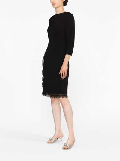 Shop Alberta Ferretti Lace-trim Silk Dress In Black