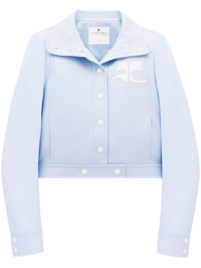 Courrèges Logo-patch Faux-leather Jacket In Blue