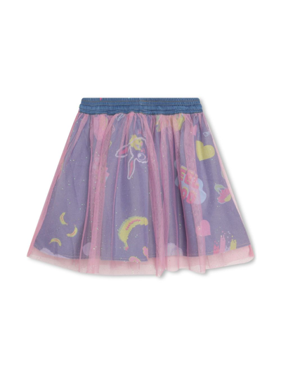 Shop Billieblush Graphic-print Tulle Denim Skirt In Multicolour