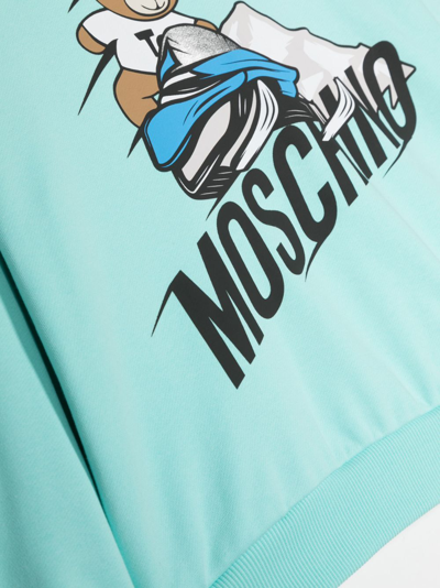 Shop Moschino Teddy Bear-print Cotton Hoodie In Blue