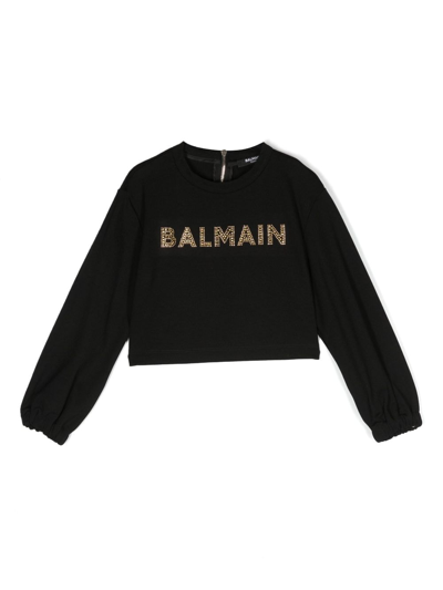 Shop Balmain Logo-embellished Long-sleeved T-shirt In Black