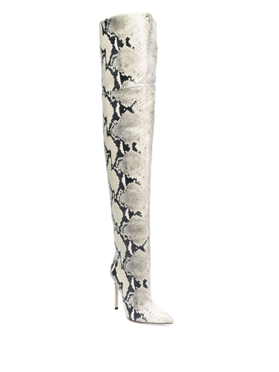 Paris Texas Snakeskin-print 90mm Pointed-toe Leather Boots In Neutrals