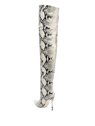 Paris Texas Snakeskin-print 90mm Pointed-toe Leather Boots In Neutrals