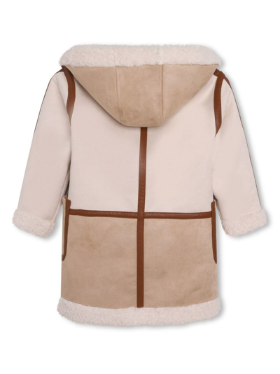 Shop Chloé Two-tone Zip-up Hooded Coat In Neutrals