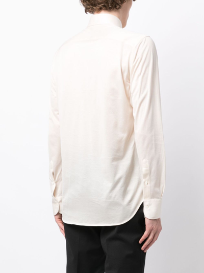 Shop Canali Long-sleeve Cotton Shirt In White