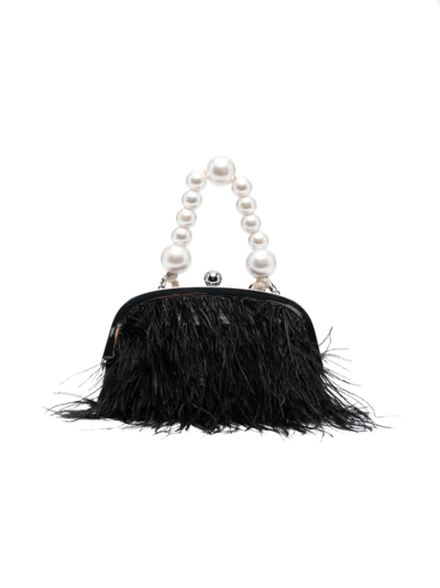 Shop Monnalisa Feather-detailing Clutch Bag In Black