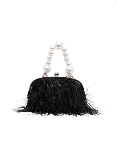Monnalisa Feather-detailing Clutch Bag In Black