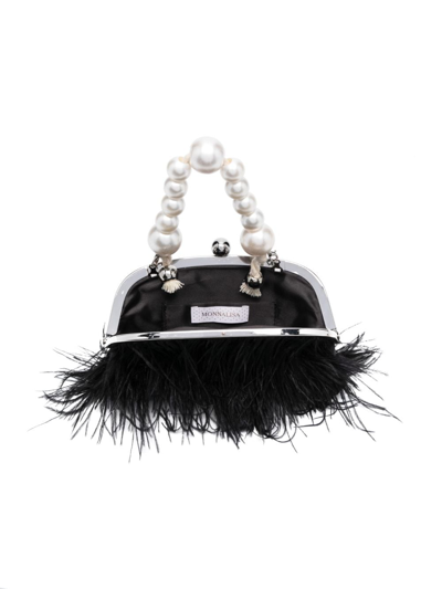 Monnalisa Feather-detailing Clutch Bag In Black