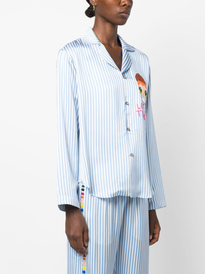 Shop Mira Mikati X Javier Calleja Striped Satin Shirt In White