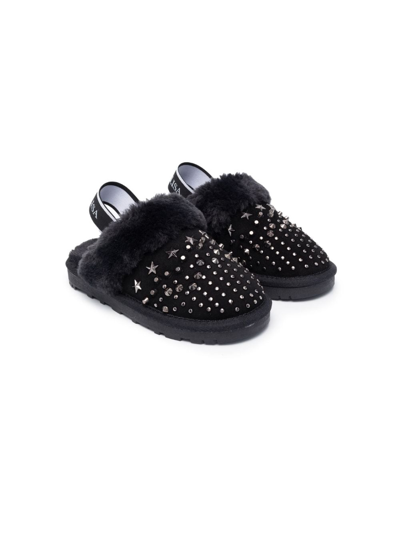 Shop Monnalisa Stud-embellished Slingback Slippers In Black