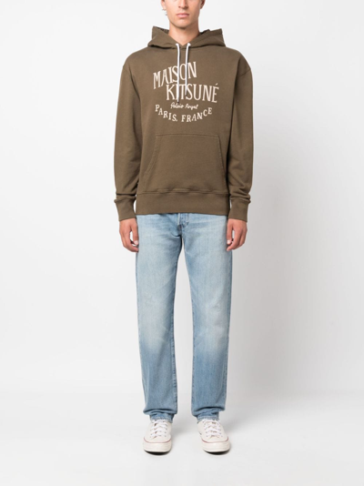 Maison Kitsuné Palais Royal Logo-print Cotton-jersey Hoodie In Green