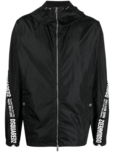 Shop Dsquared2 Logo-tape Detail Windbreaker Jacket In Black