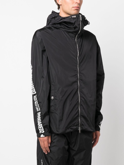Dsquared2 Logo-tape Detail Windbreaker Jacket In Black